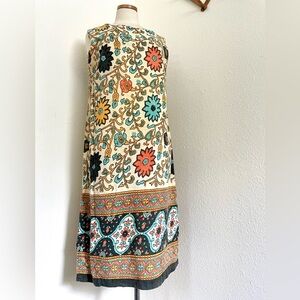 *sold* Vintage Cotton Summer Sleeveless Shift Dress Hand Woven Hand Block 60s